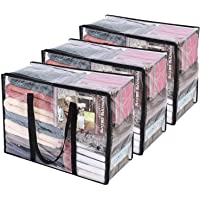 3 Paquetes Claro Bolsas para Guardar Ropa con Asa Reforzada 55 x 40 x 25 cm Organizador de Vinilo para Edredón Manta de…